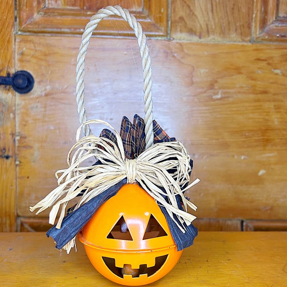 Jack O Lantern Door Hanger Bell Orange Halloween Decor